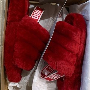 Bright Red Ugg Ankle strapped slippers